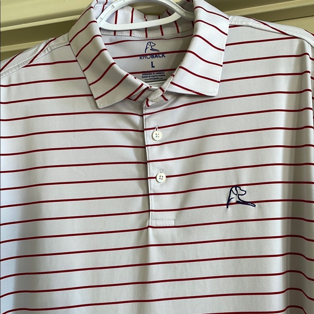 Rhoback White and Red Striped Polo Shirt